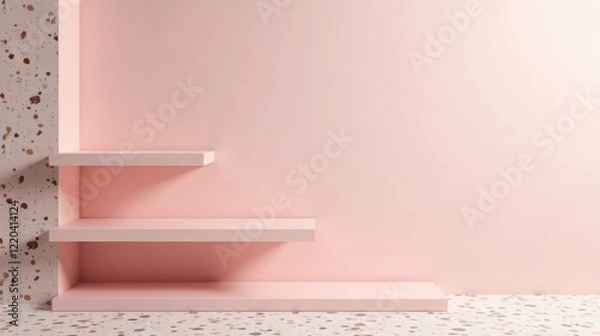Fototapeta Minimalist Pink Shelf Display with Terrazzo Accents for Product Presentation
