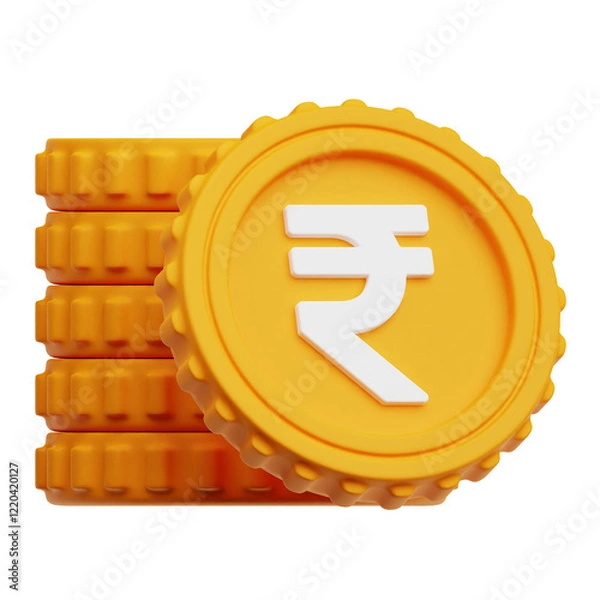 Fototapeta rupee coin stacks 3d icon isolated on the transparent background