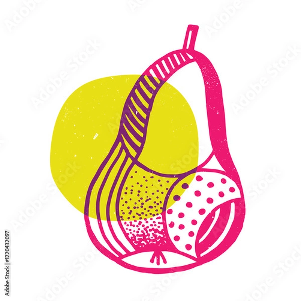 Fototapeta Pear with geometric shape. Colorful cute screen printing effect. Riso print. Vector illustration. Graphic element for print
