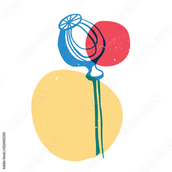 Fototapeta Leaves and flowers with geometric shape. Colorful cute screen printing effect. Riso print. Vector illustration. Graphic element for print