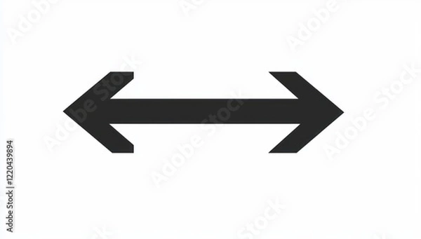 Fototapeta Simple design black arrow pointing both ways, isolated on white.