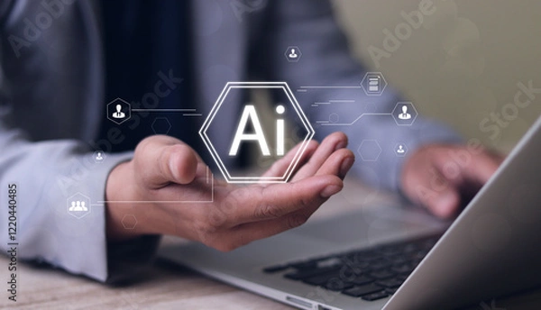 Fototapeta Technology(AI)Human Resource Management(HR) Human Resource Managers experience the human resource network structure and review online CVs to select the perfect employee for the company. 