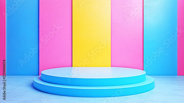 Obraz empty podium with colorful stripes background