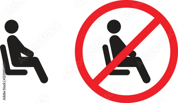 Fototapeta Vector icon of sitting and no sitting sign. Warning, caution and information symbol icon for the public. Vector illustration