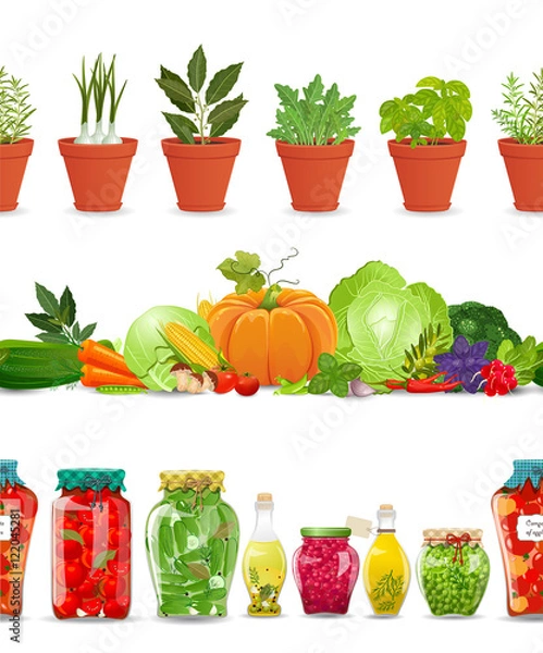 Obraz collection seamless borders with preserve food, vegetables, herb
