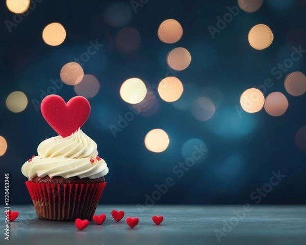 Fototapeta A symbolic glowing Love Cupcake indicating in valentine's day concept