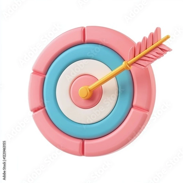Obraz 3D icon cartoon target with an arrow hitting the center isolated on a white background 
