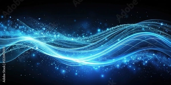Fototapeta Abstract Blue Wave Energy with Sparkling Dust Particles