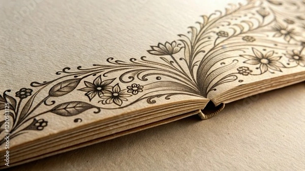 Fototapeta A close-up of a book page with a curved corner, revealing a delicate