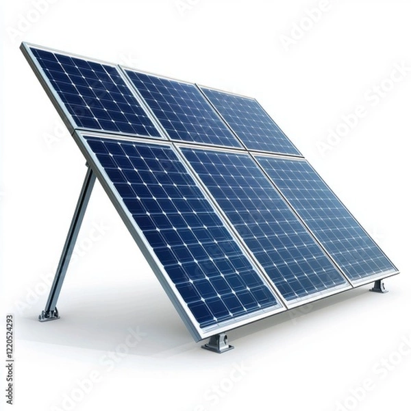 Fototapeta A single solar panel standing upright with visible grid details and a realistic metallic frame, isolated on a clean white background