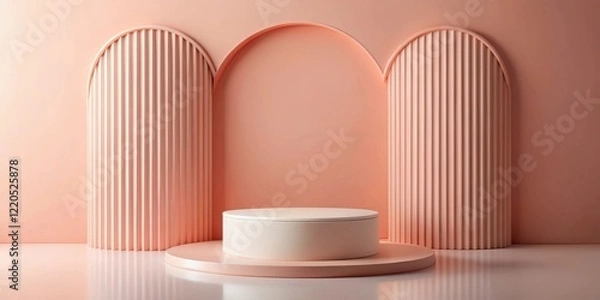 Fototapeta Elegant Peach Studio Backdrop with Cylindrical Display Platform