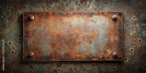 Fototapeta Rustic Weathered Metal Plate with Industrial Texture and Fasteners