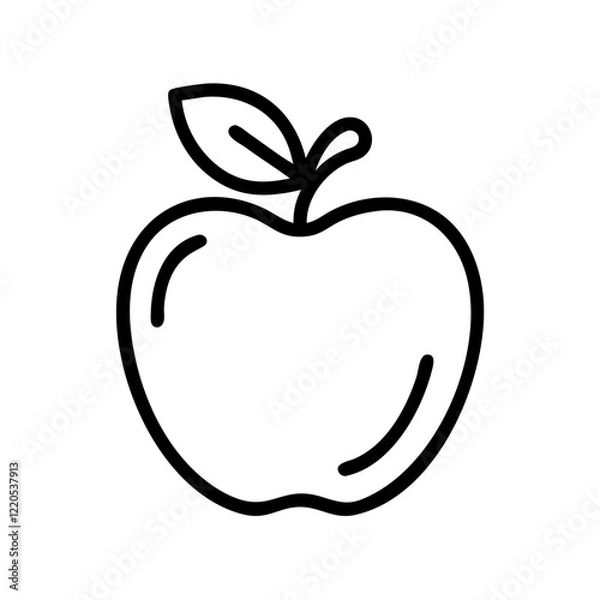Obraz Apple icon in black outline style with leaf detail