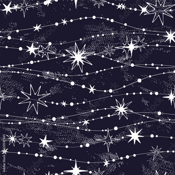 Fototapeta White cute stars on a dark background. Seamless winter pattern. Vector illustration.