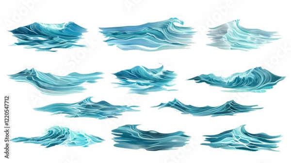 Obraz Set of sea water surfaces, isolated on a white background