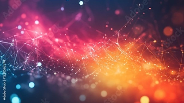 Fototapeta Abstract Colorful Network Background Image with Glowing Nodes