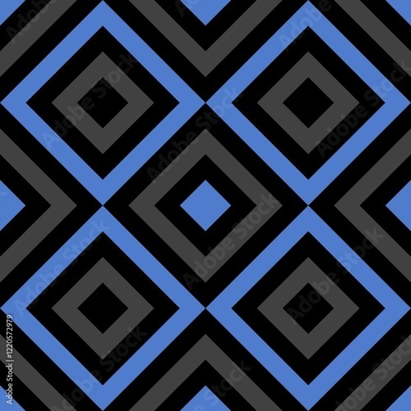 Fototapeta Seamless diamond pattern background in blue, grey, and black.