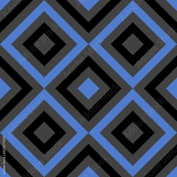 Fototapeta Seamless diamond pattern background in blue, grey, and black.