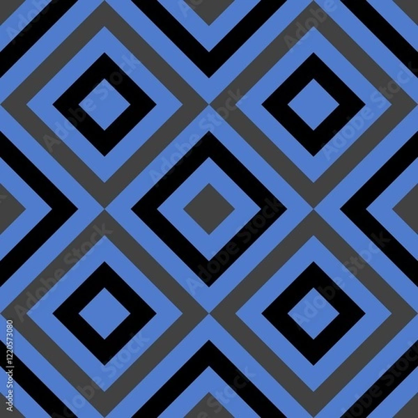 Fototapeta Seamless diamond pattern background in blue, grey, and black.