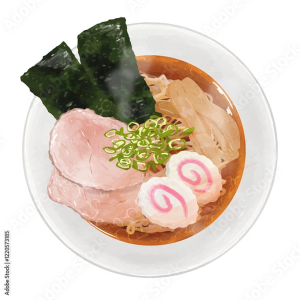 Obraz リアルな醤油ラーメンなると入りの俯瞰イラスト