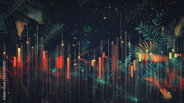 Fototapeta Abstract dark blue background with Colorful charts and graphs with statistics to innovative analyze business potential and forecast future development of companies growth.