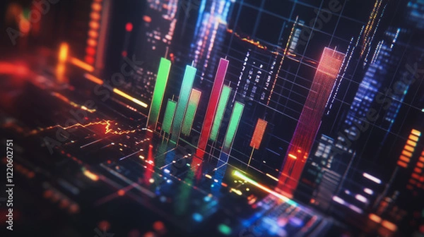 Fototapeta Abstract dark blue background with Colorful charts and graphs with statistics to innovative analyze business potential and forecast future development of companies growth.