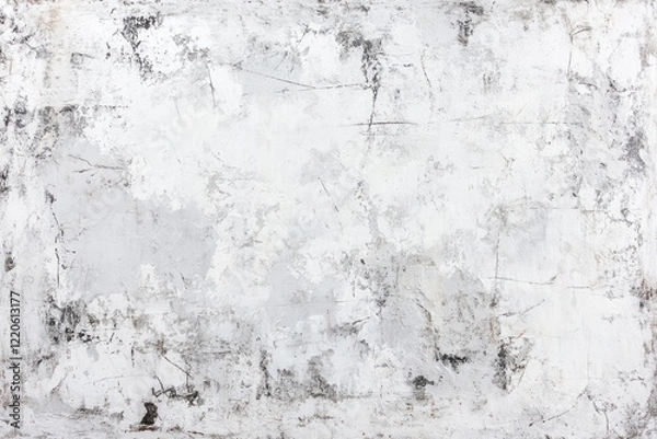 Fototapeta A white background of a rough concrete wall with cracks, in a light gray and white color tone.