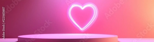 Fototapeta podium with a heart-shaped neon light background pink and red color vilentine
