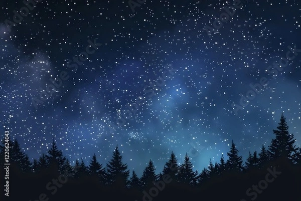 Fototapeta A hyper-realistic nighttime landscape featuring a clear, star-filled sky with the Milky Way prominently visible across the scene. The stars vary in brightness, creating depth and dimension in the vast