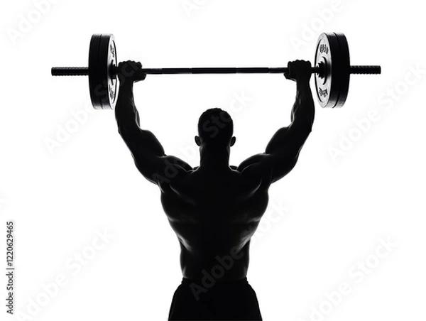 Fototapeta Isolated Silhouette of Weightlifter Lifting Barbell