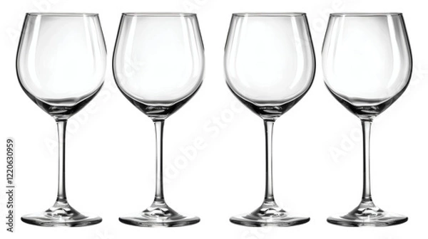 Obraz Set of elegant glass wine glasses with red wine, isolated on white background
