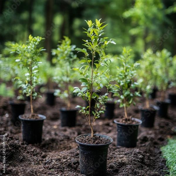 Fototapeta Nurturing New Life: Saplings in a Forest Nursery