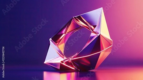 Fototapeta A futuristic abstract design combining glowing rings, sharp polygons, and gradient backgrounds.
