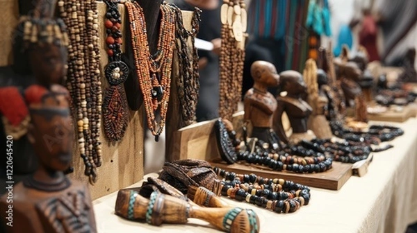 Obraz An African booth with jewelry carvings and accessories