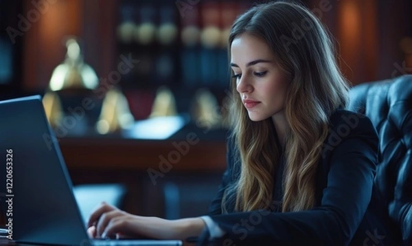 Obraz Verbatim Virtuoso: Portrait of a Skilled Court Reporter in Action, Generative AI