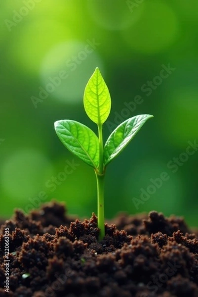 Fototapeta Tiny coffee plants emerge, beautiful green leaves , tiny, springtime