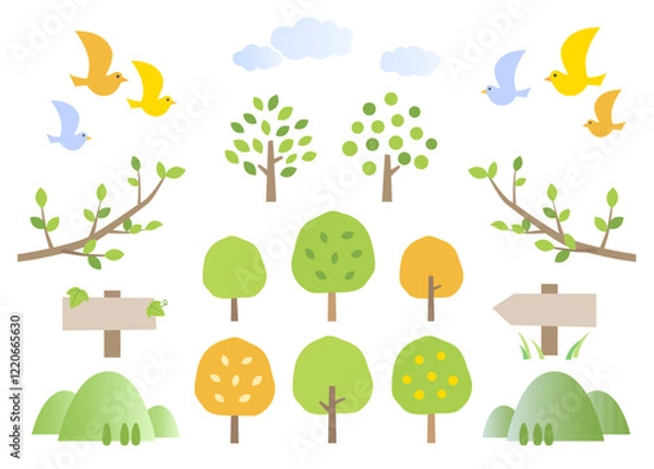 Obraz お洒落で可愛い、新緑の季節のイラストセット。