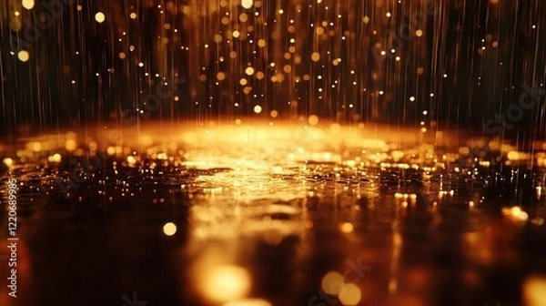 Obraz gentle rain of liquid particles falling gracefully, creating ripples on a reflective surface.