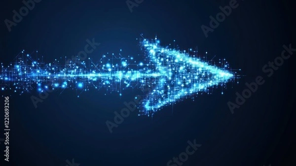 Fototapeta Abstract glowing arrow of particles and lines on dark background.