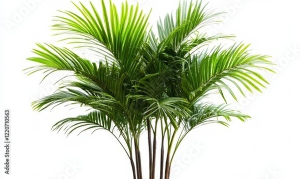 Obraz Three Coconut Palm Trees Isolated on White Background, Tropical Nature Theme, Exquisite Foliage, Summer Vibes, Beach Holiday Concept, Vibrant Green Leaves, Perfect for Travel, Generative AI