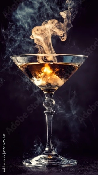 Fototapeta This mesmerizing cocktail, with swirling smoke and vibrant colors, embodies a perfect fusion of artistry and flavor in mixology, captivating both visually and sensorially.