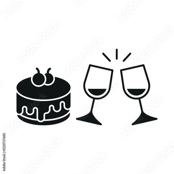 Fototapeta Wine glass drink and cheesecake food icon with a sleek and minimalist flat design, featuring clean lines and a modern aesthetic, perfect for contemporary UI/UX projects and food-related branding.