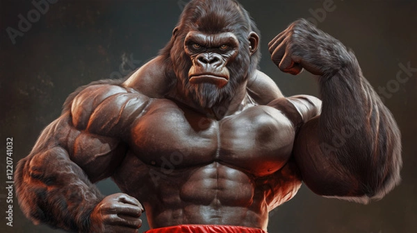 Obraz An anthropomorphic gorilla at a bodybuilding competition