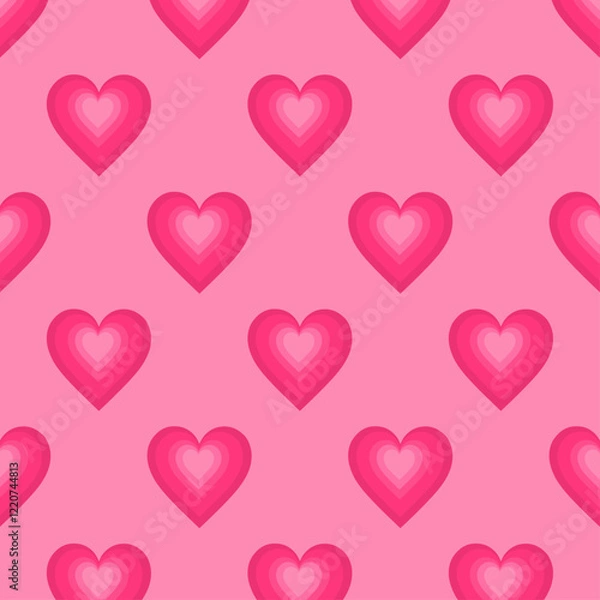 Fototapeta Seamless pattern of pink gradient hearts on a soft pink background. Ideal for romantic themes such as Valentine's Day, invitation cards, backgrounds, packaging, or fabric patterns.