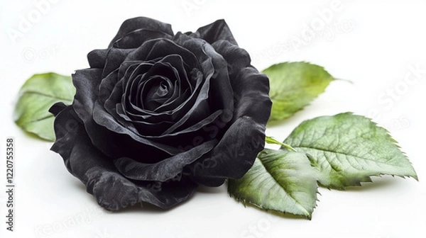 Fototapeta 黒いバラ 一輪 葉