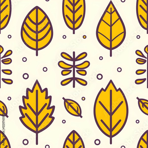 Fototapeta A colorful pattern featuring various stylized leaves on a light background.