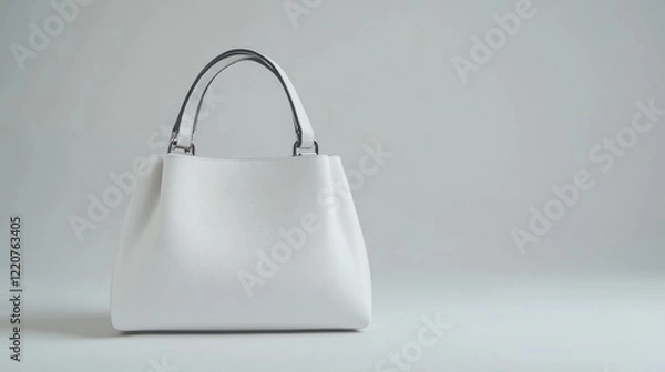 Fototapeta Modern minimalist handbag with metallic hardware, sitting on a minimalist light gray background