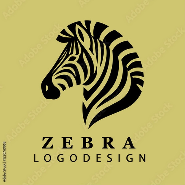 Fototapeta "Modern Zebra Logo Icon with Black and White Striped Pattern for Branding and Wildlife-Themed Businesses in Vector Art Style"
