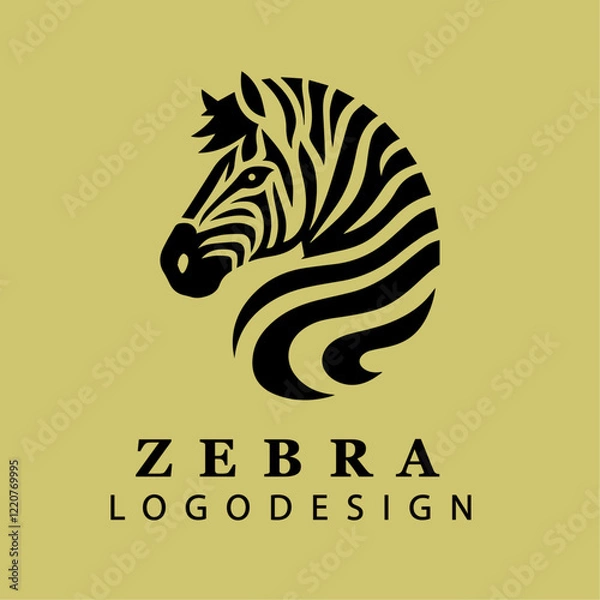 Fototapeta "Modern Zebra Logo Icon with Black and White Striped Pattern for Branding and Wildlife-Themed Businesses in Vector Art Style"
