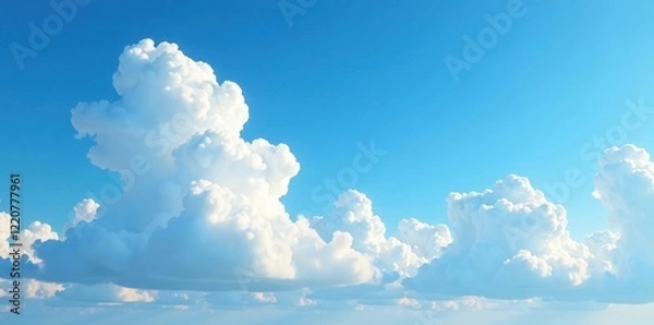 Obraz Fluffy white cumulus clouds drift against a vibrant blue sky , clean, overhead